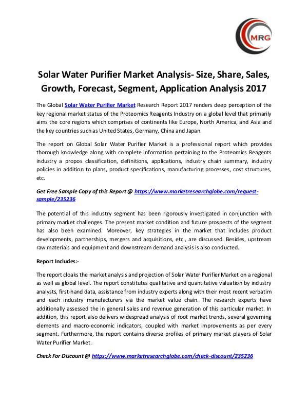 Solar Water Purifier Market Analysis- Size, Share,