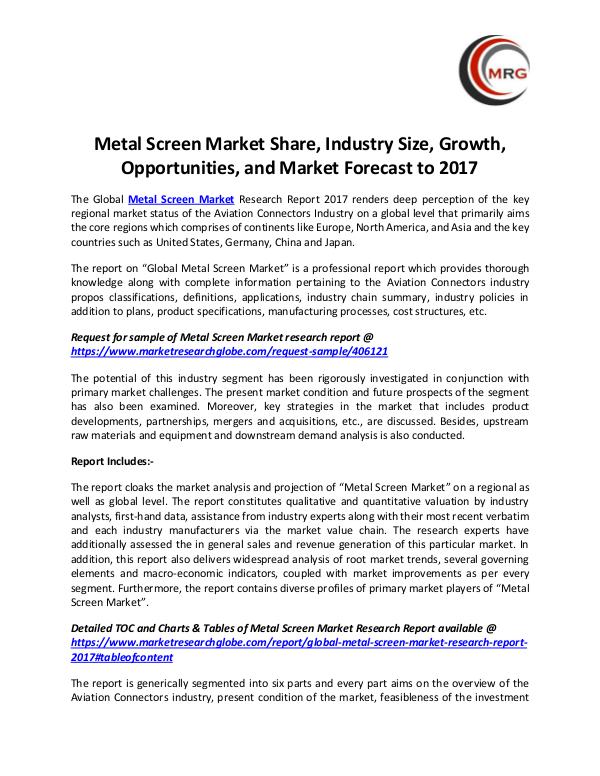 QY Research Groups Metal Screen Market Share, Industry Size, Growth,