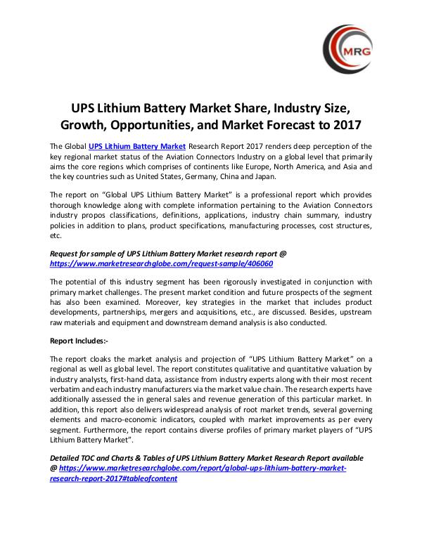 UPS Lithium Battery Market Share, Industry Size, G