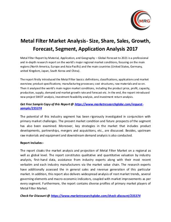 Metal Filter Market Analysis- Size, Share, Sales,