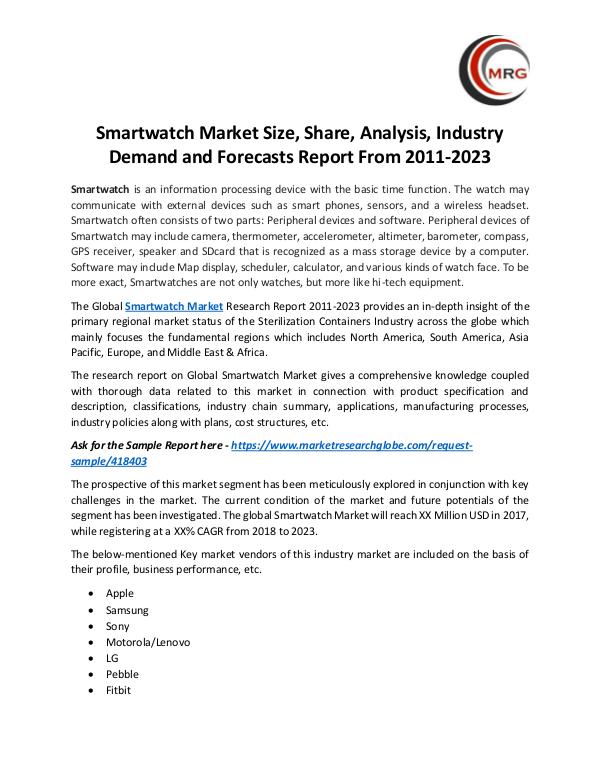Smartwatch Market Size, Share, Analysis, Industry