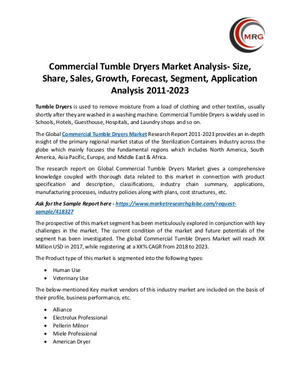 QY Research Groups Commercial Tumble Dryers Market Analysis- Size, Sh