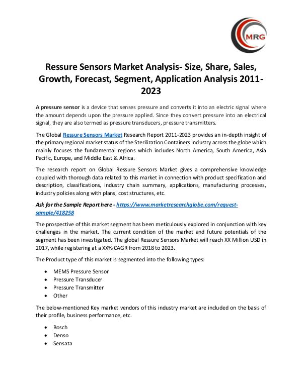 Ressure Sensors Market Analysis- Size, Share, Sale