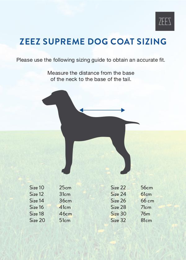 Coats, boots, halters, thunder shirts, Zen Dog, etc sizing guides ZEEZ SUPREME DOG COAT SIZING