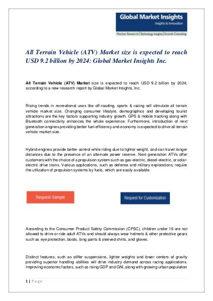 PDF-All Terrain Vehicle (ATV) Market: Global Market Insights, Inc. All Terrain Vehicle (ATV) Market size was valued