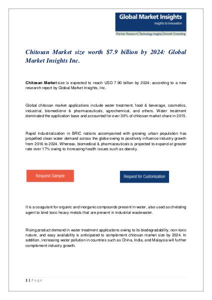 PDF for Chitosan Market: Global Market Insights, Inc. Chitosan Market size