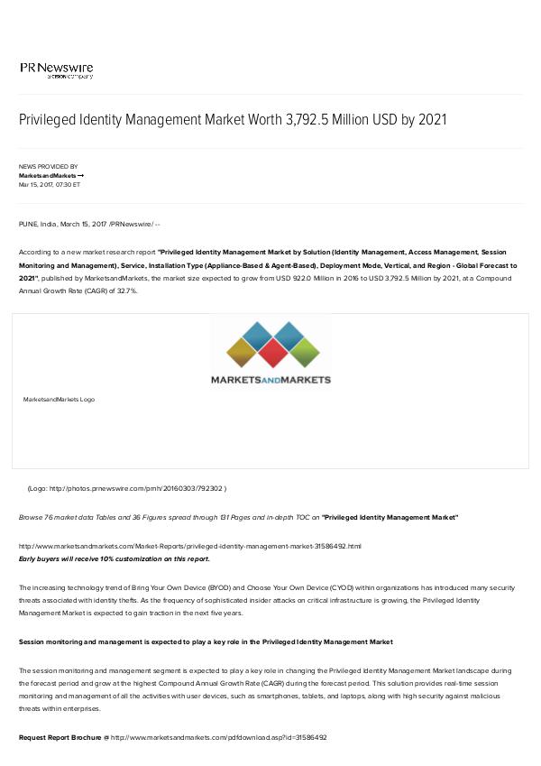 Privileged Identity Management Market worth $ 3,792.5 Million by 2021 Privileged Identity Management Market