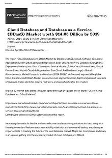 Cloud Database industry expected $ 14.05 Billion investment by 2019