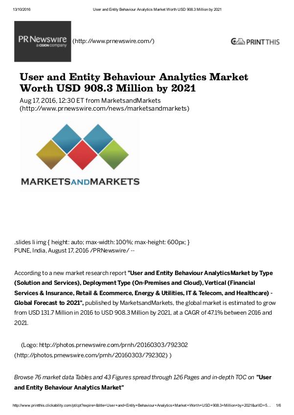 User & Entity Behavior Analytics Market worth $ 908.3 Million by 2021 User and Entity Behavior Analytics Market