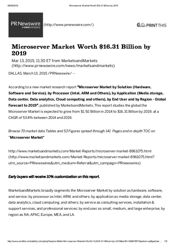 Micro server Market may cross $ 16.31 Billion in 2019 Micro server Market
