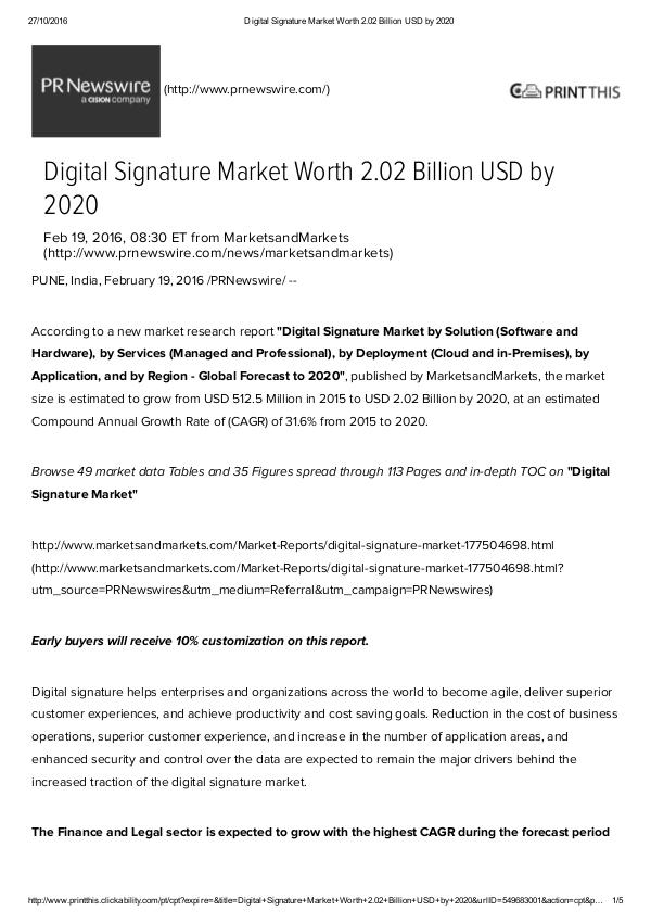 Digital Signature Market worth $ 2.02 Billion by 2020 Digital Signature Market