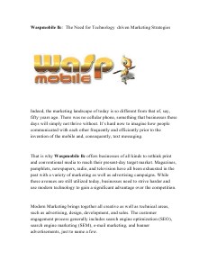 Waspmobile llc:  The Need for Technology  driven Marketing Strategies. Waspmobile llc:  The Need for Technology  driven M