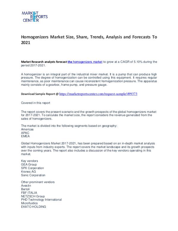 Homogenizers Market Size, Share, Trends, Analysis and Forecasts Homogenizers Market