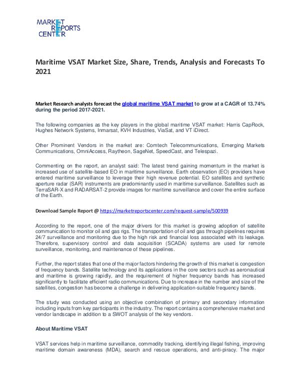 Maritime VSAT Market Growth, Trends, Price and Forecasts To 2021 Maritime VSAT Market