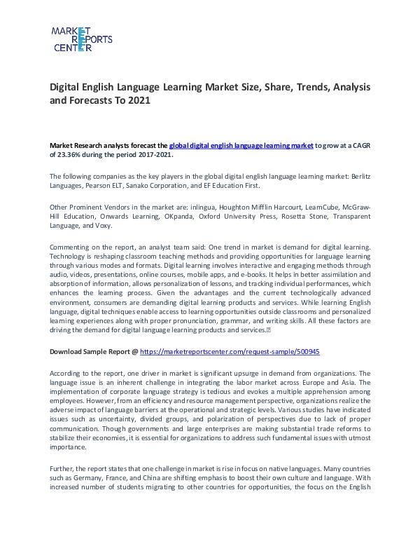 Digital English Language Learning Market Trends To 2021 Digital English Language Learning Market