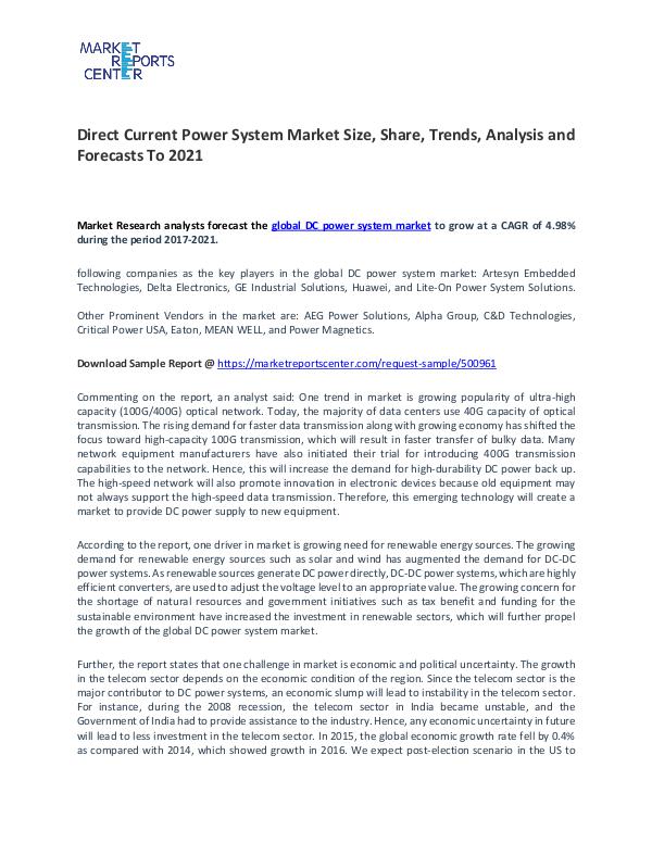 Direct Current Power System Market Size, Share and Forecast To 2021 Direct Current Power System Market