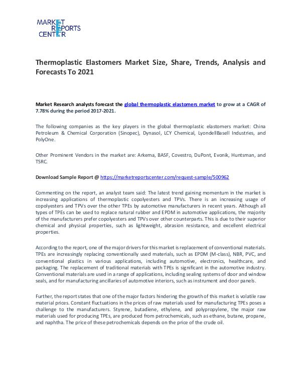 Thermoplastic Elastomers Market Size, Share and challenges Thermoplastic Elastomers Market