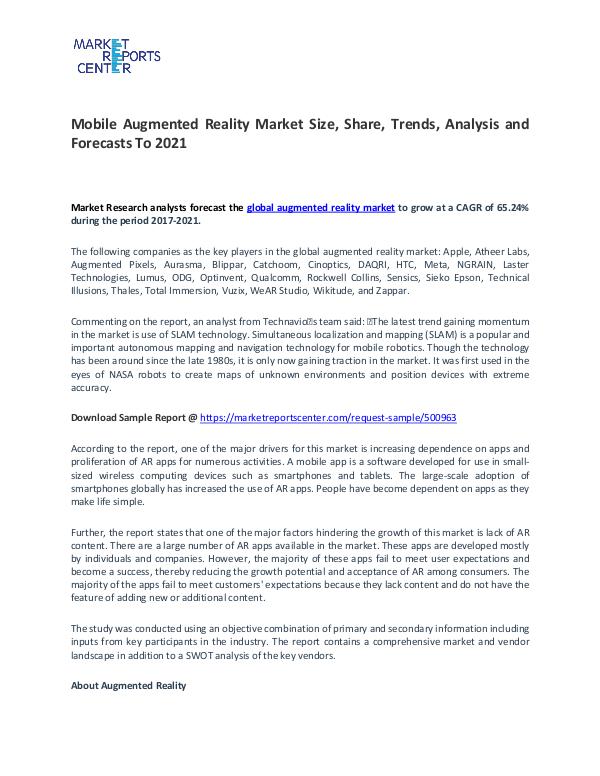 Mobile Augmented Reality Market Trends, Growth, Price and Forcast Mobile Augmented Reality Market