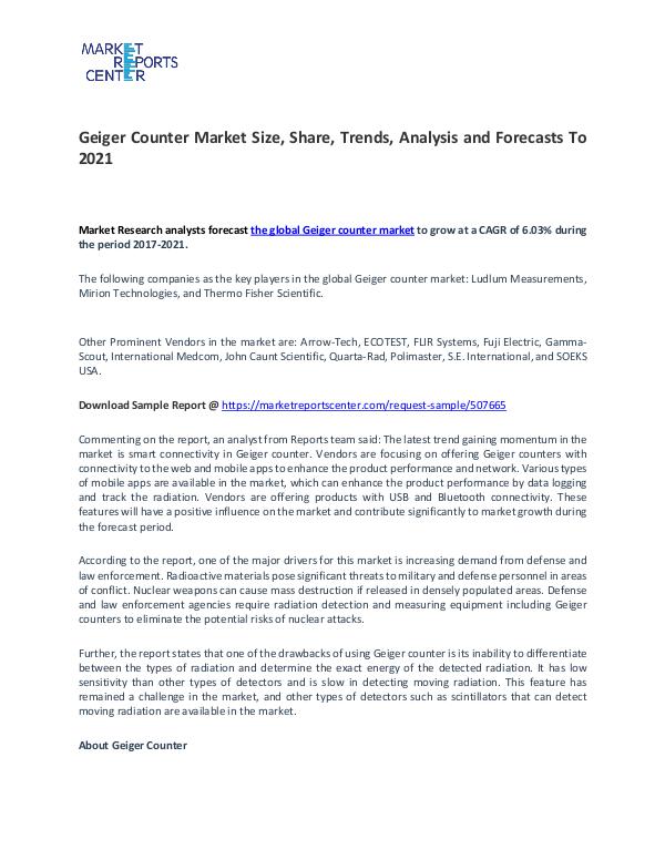 Geiger Counter Market By Trends, Driver, Challenge and Forecast Geiger Counter Market