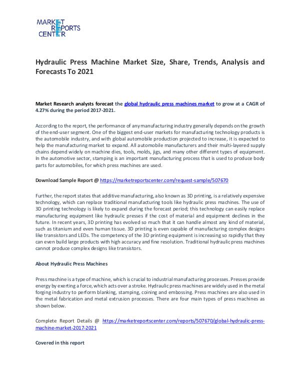 Hydraulic Press Machine Market By Trends, Driver and Forecast Hydraulic Press Machine Market