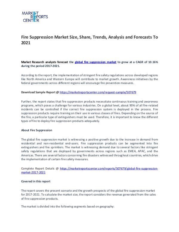 Fire Suppression Market Research Report Analysis To 2021 Fire Suppression Market