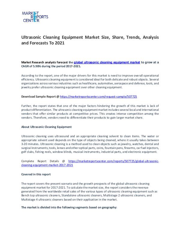 Ultrasonic Cleaning Equipment Market Research Reports Analysis 2017 Ultrasonic Cleaning Equipment Market