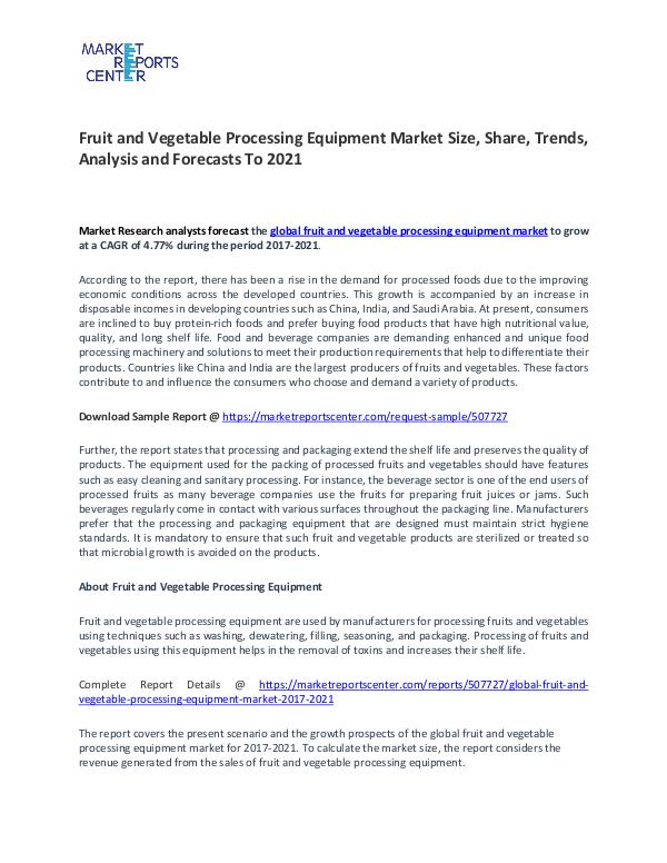 Fruit and Vegetable Processing Equipment Market Research Reports Fruit and Vegetable Processing Equipment Market