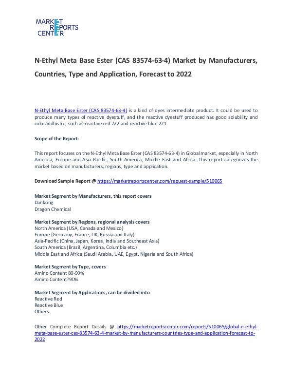 N-Ethyl Meta Base Ester Market 2017: Industry trends and Forecast N-Ethyl Meta Base Ester Market