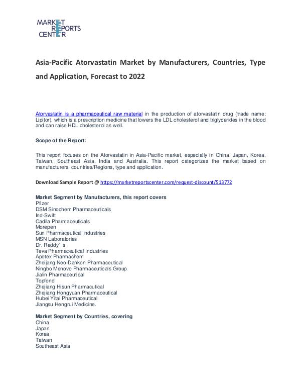 Asia-Pacific Atorvastatin Market Reports Analysis to 2022 Asia-Pacific Atorvastatin Market