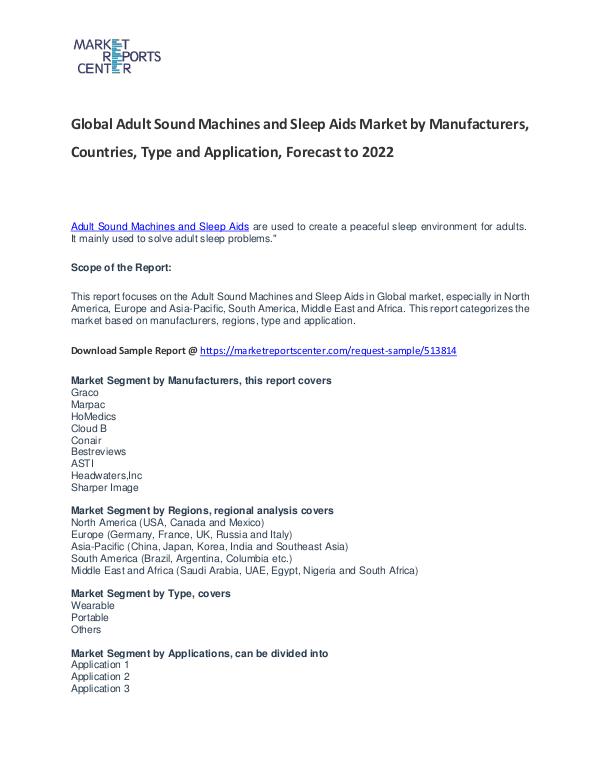 Adult Sound Machines and Sleep Aids Market Reports Analysis to 2022 Adult Sound Machines and Sleep Aids Market