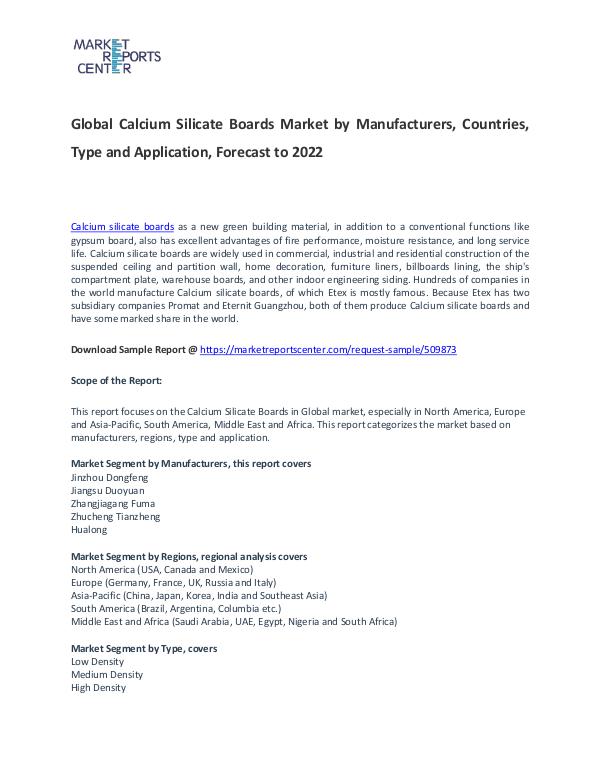 Calcium Silicate Boards Market Report Analysis To 2022 Calcium Silicate Boards Market