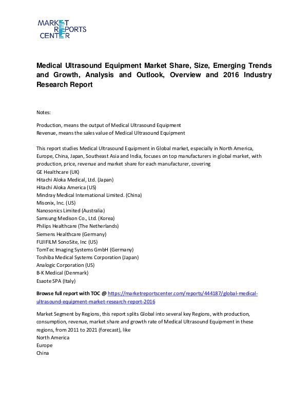Medical Ultrasound Equipment Market Share, Size, Trends and Growth Medical Ultrasound Equipment Market