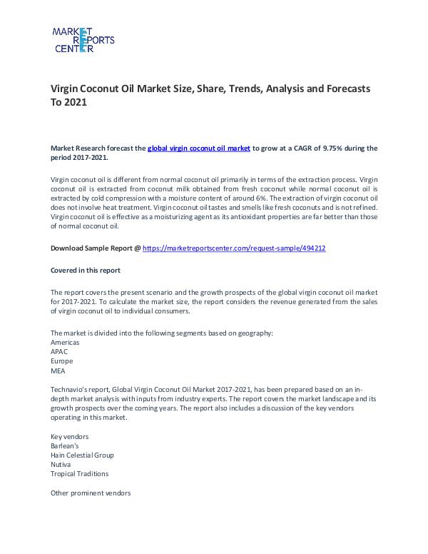 Virgin Coconut Oil Market Size, Share, Trends, Analysis and Forecasts Virgin Coconut Oil Market