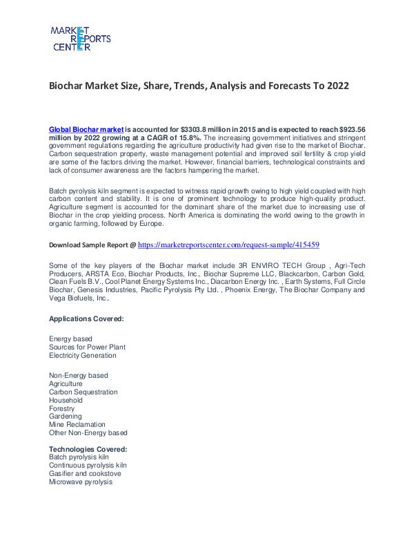 Biochar Market Growth, Price, Demand and Forecasts To 2022 Biochar Market