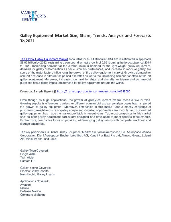 Galley Equipment  Market Growth, Trends, Price and Forecasts To 2021 Galley Equipment  Market