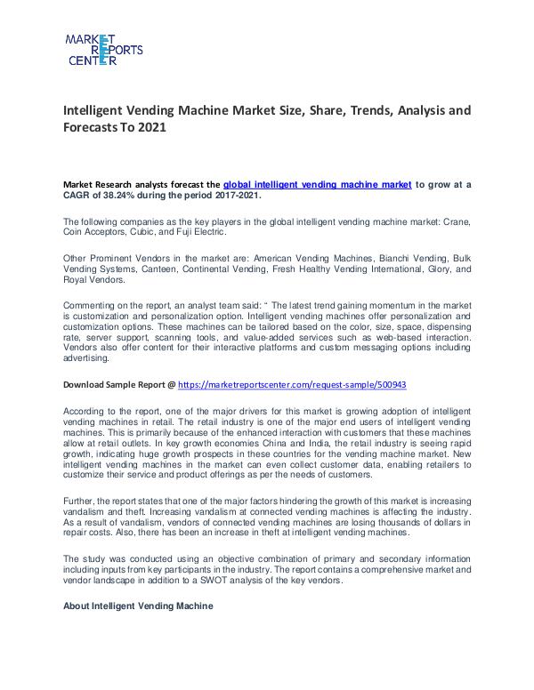 Intelligent Vending Machine Market Growth, Trends, Price and Forecast Intelligent Vending Machine Market