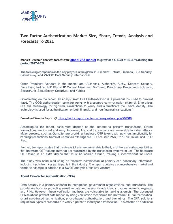 Two-Factor Authentication Market Growth, Trends, Price and Forecasts Two-Factor Authentication Market