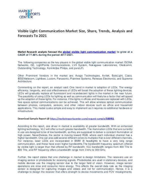 Visible Light Communication Market Trends To 2021 Visible Light Communication Market