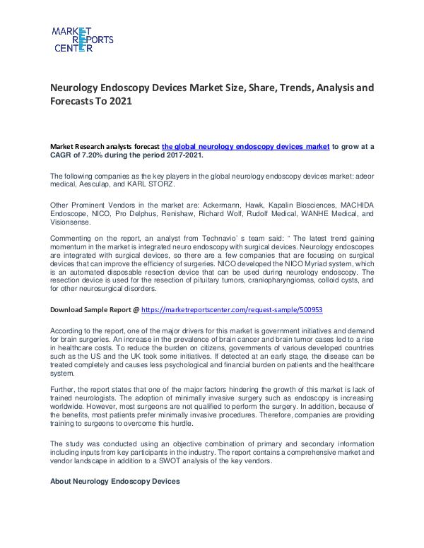 Neurology Endoscopy Devices Market  Trends to 2021 Neurology Endoscopy Devices Market