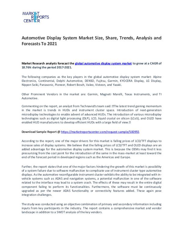 Automotive Display System Market Trends to 2021 Automotive Display System Market