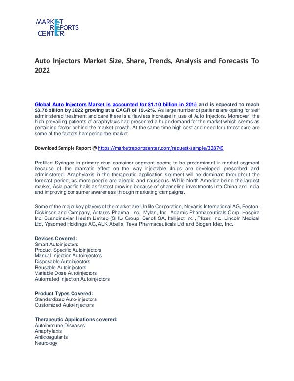 Auto Injectors Market Size, Share, Challenges, Drivers and Forecasts Auto Injectors Market