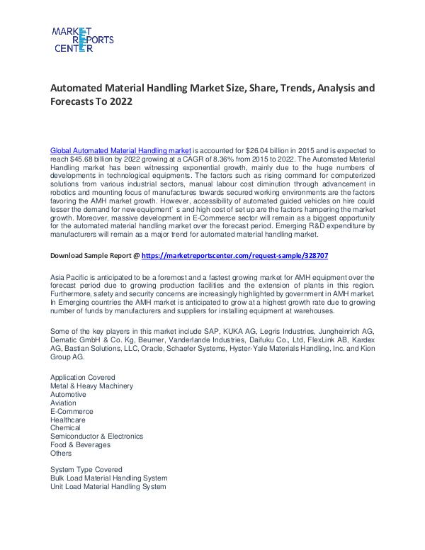 Automated Material Handling Market Size, Share and Forecast Automated Material Handling Market