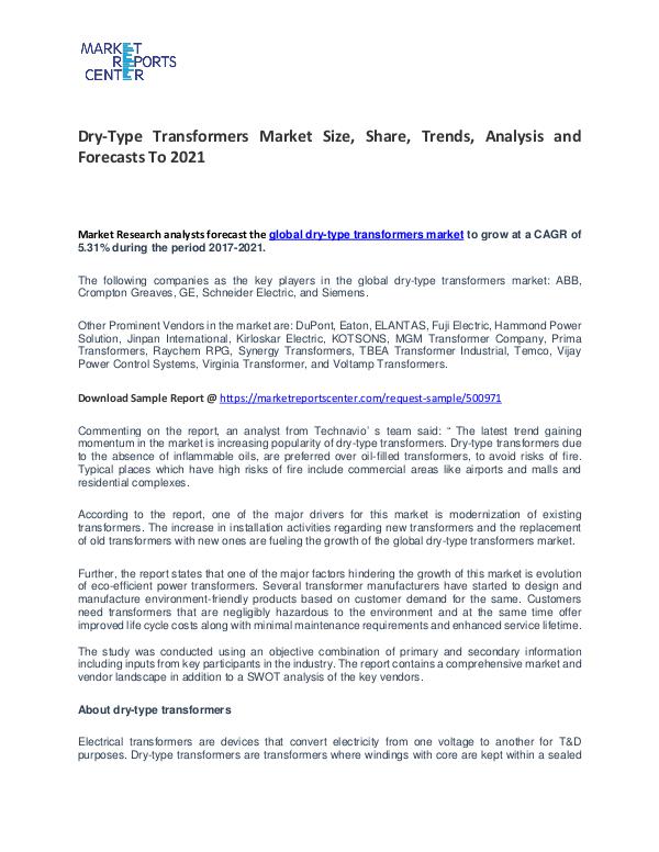 Dry-Type Transformers Market Trends, Growth, Price and Forecast Dry-Type Transformers Market
