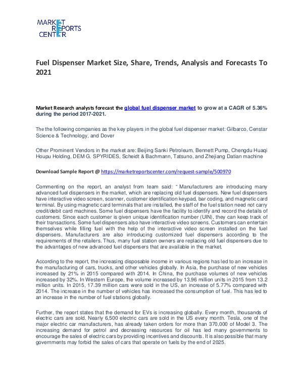 Fuel Dispenser Market Trends, Growth, Price, Demand and Forecasts Fuel Dispenser Market
