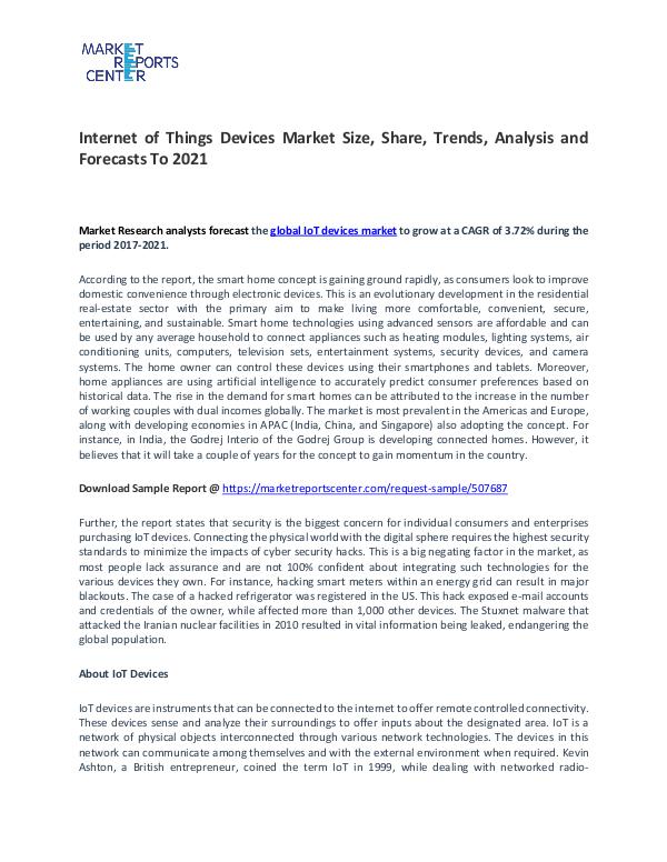 Internet of Things Devices Market Research Report Analysis To 2021 Internet of Things Devices Market