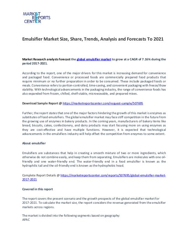 Emulsifier Market Research Report Forecasts To 2021 Emulsifier Market