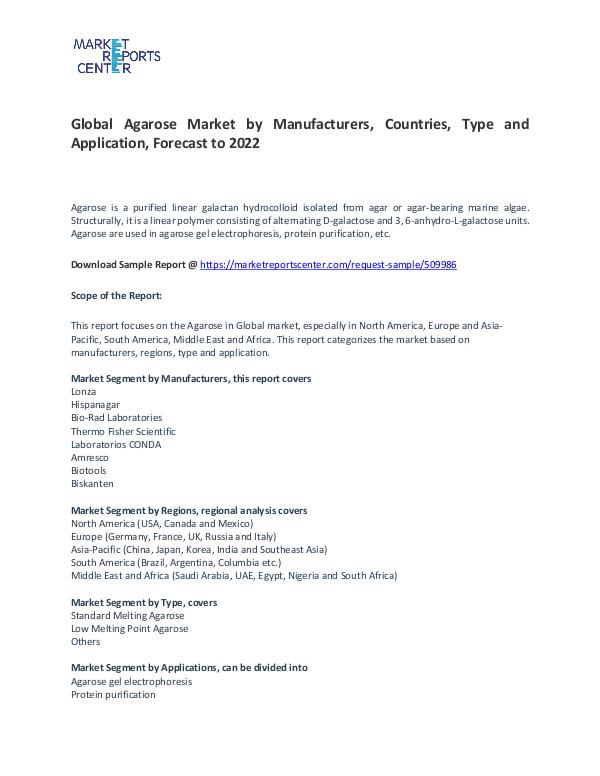 Agarose Market Research Report Forecasts To 2022 Agarose Market
