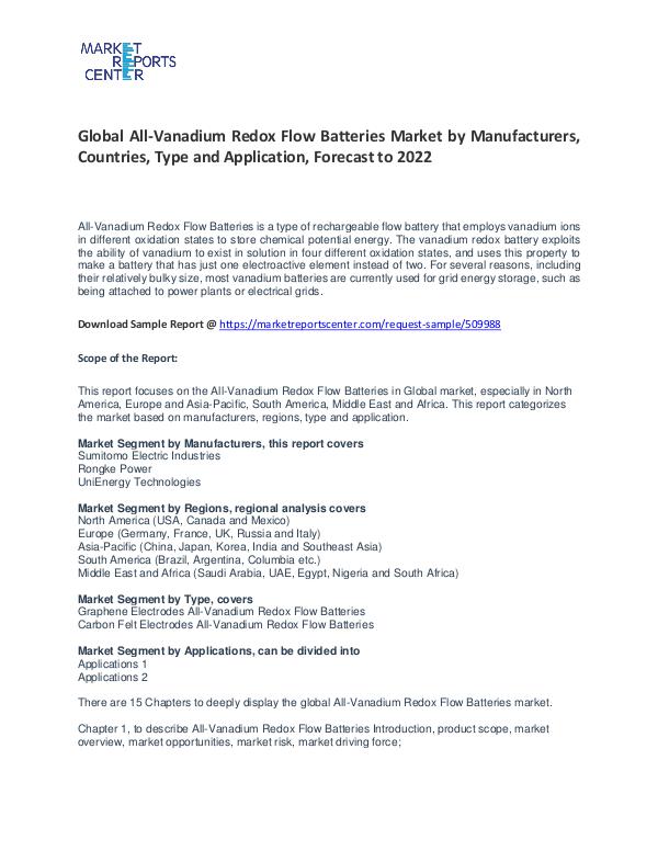 All-Vanadium Redox Flow Batteries Market Research Report Forecasts All-Vanadium Redox Flow Batteries Market