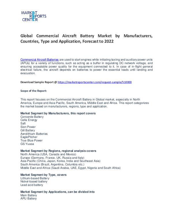 Commercial Aircraft Battery Market Research Reports Analysis To 2022 Commercial Aircraft Battery Market