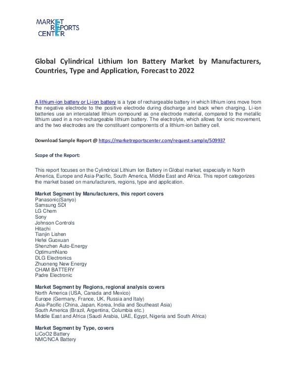 Cylindrical Lithium Ion Battery Market Research Report 2017 Cylindrical Lithium Ion Battery Market